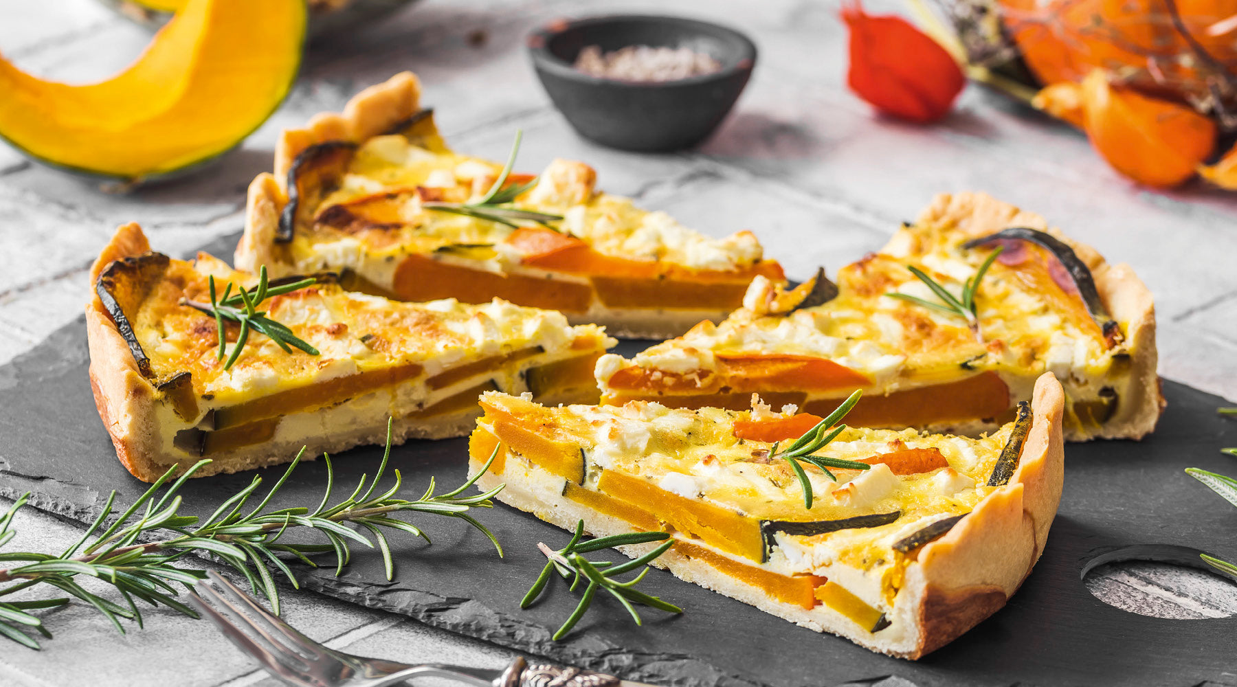 Kürbis Quiche mit Feta