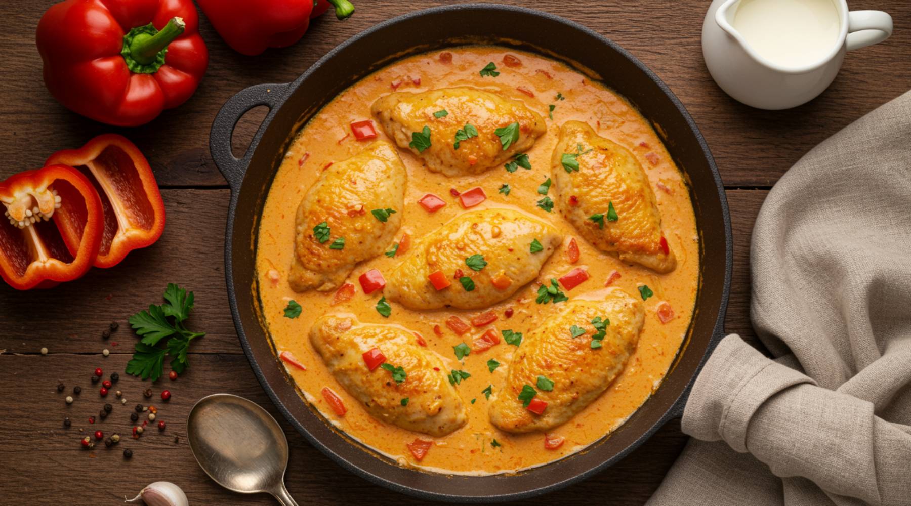 Paprika-Sahnehähnchen Hähnchenbrust mit Paprika