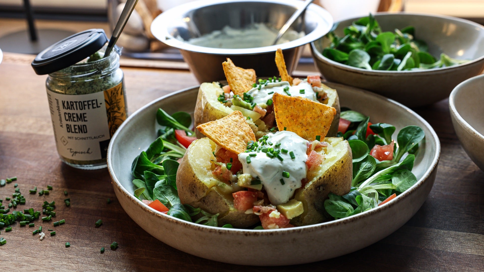 Gefüllte Kartoffeln mit Kartoffel-Creme-Dip