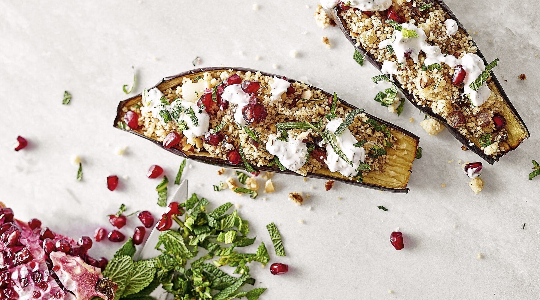 Gefüllte Aubergine mit Minz-Couscous