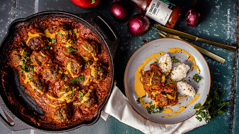 Indische Hackbällchen in Tomatensauce mit Reis