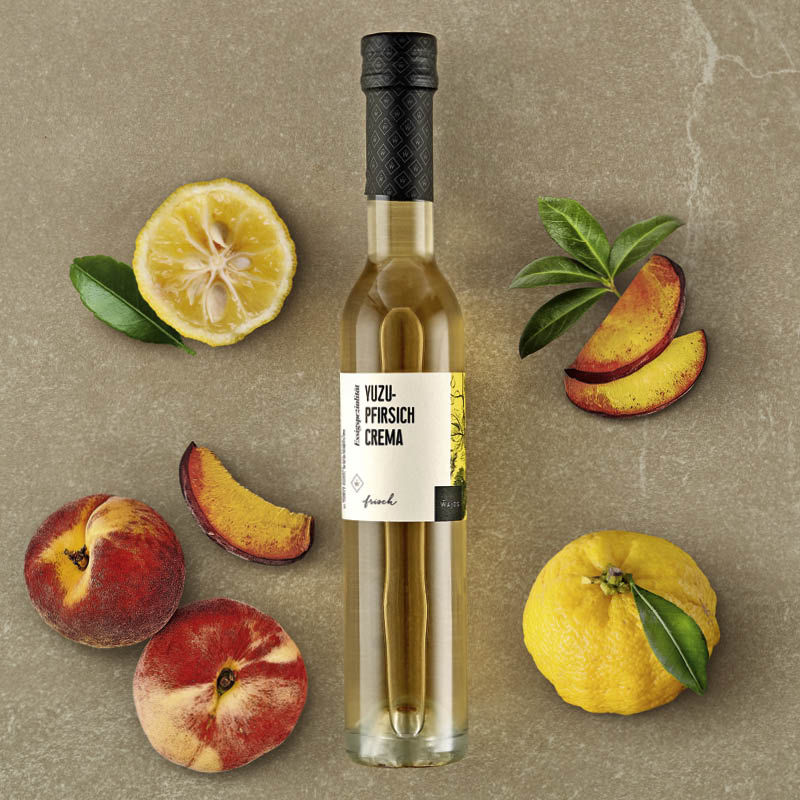 Yuzu-Pfirsich Crema dargestellt mit Aromen