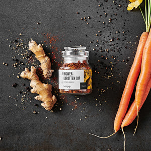 Ingwer-Karotten Dip dargestellt mit Aromen