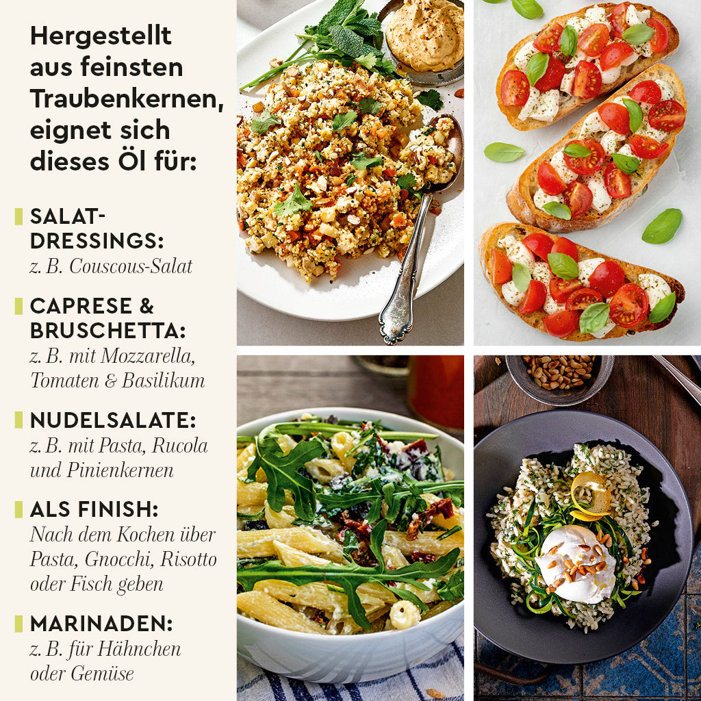 Wajos Traubenkernöl mit Zitrone & Basilikum Anwendungsideen