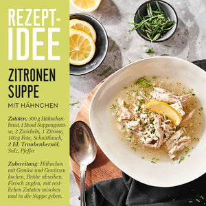 Wajos Traubenkernöl mit Zitrone & Basilikum Rezeptidee Zitronen Suppe
