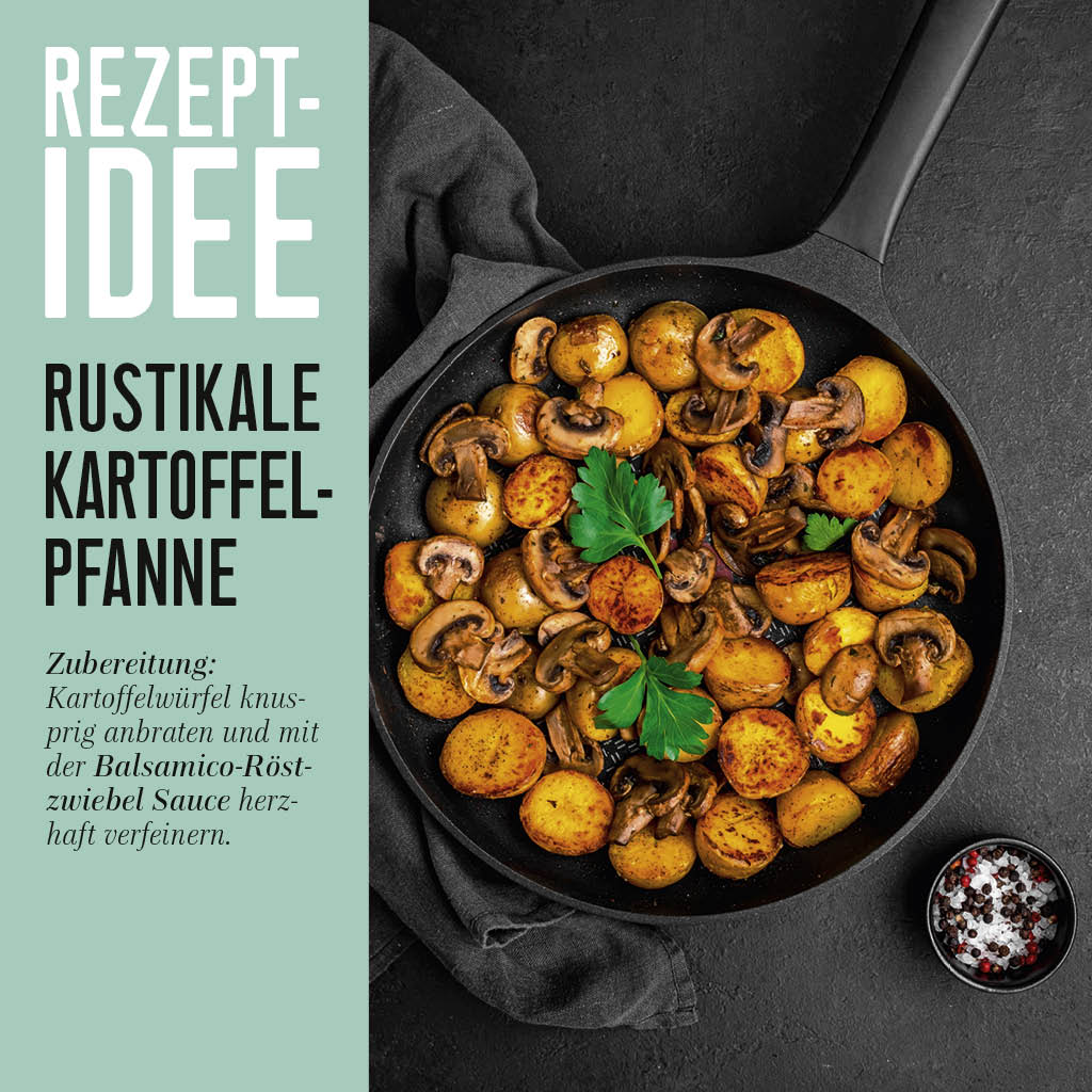 Balsamico Röstzwiebel Sauce Rezeptidee rustikale Kartoffelpfanne