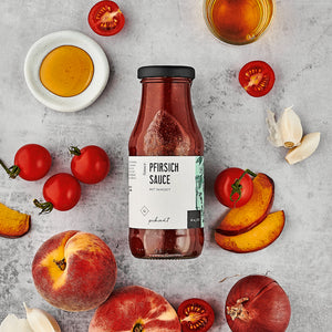 Pfirsich Sauce dargestellt mit Aromen