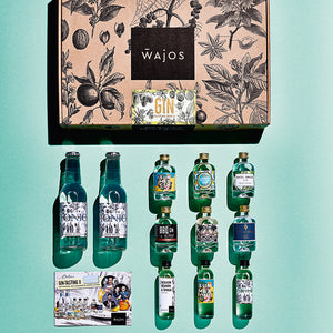 Produkte Gin Tasting Set 2 liegend dargestellt mit Kartonage
