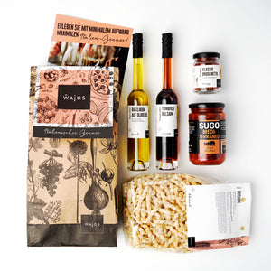 Geschenkset Italienische Spezialitäten liegend - 5 Produkte Geschenktüte und Rezeptflyer