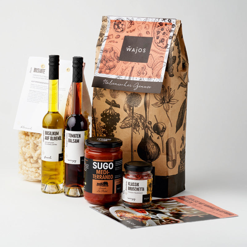 Geschenkset Italienische Spezialitäten stehend - 5 Produkte Geschenktüte und Rezeptflyer