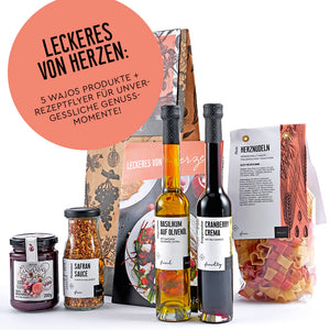 Geschenkset für Frauen Spezialitäten stehend - 5 Produkte Geschenktüte und Rezeptflyer