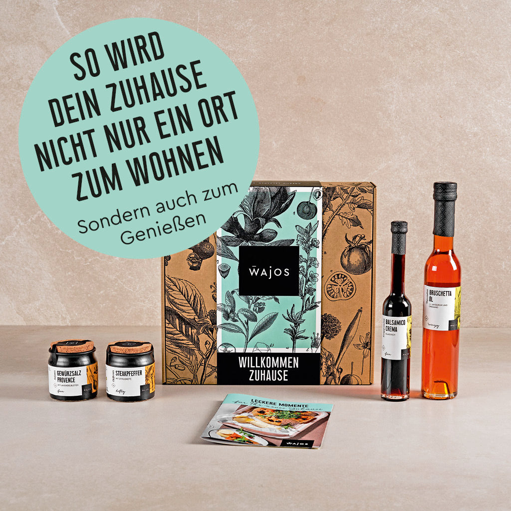 Wajos Geschenkset Einzug mit Produkten stehend