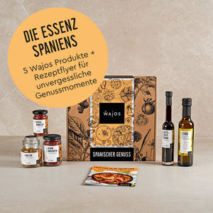 Wajos Geschenkset Spanien mit Produkten stehend