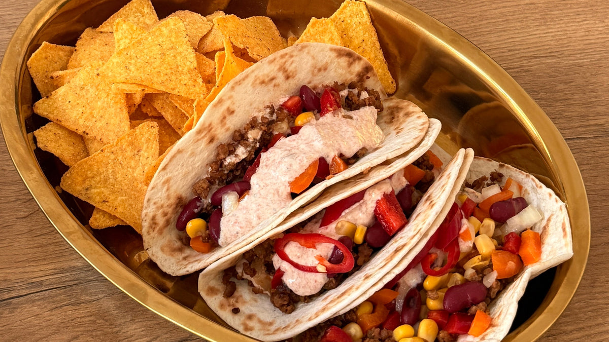 Mexikanische Tacos mit würzigem Hackfleisch & Salsa Dip