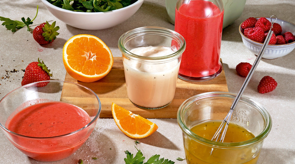 Wajos fruchtige Dressing Rezepte mit Fruchtessigen. 