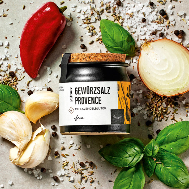 Gewürzsalz Provence dargestellt mit Aromen