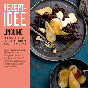 Linguine Rezeptidee karamellisierte Birnen & Vanillesauce