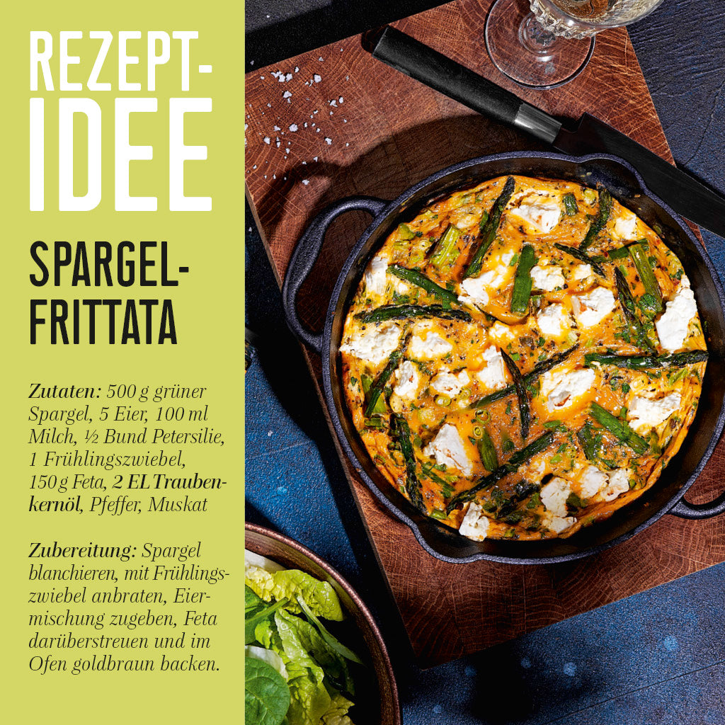 Wajos Traubenkernöl mit Zitrone & Basilikum Rezeptidee Spargel Frittata