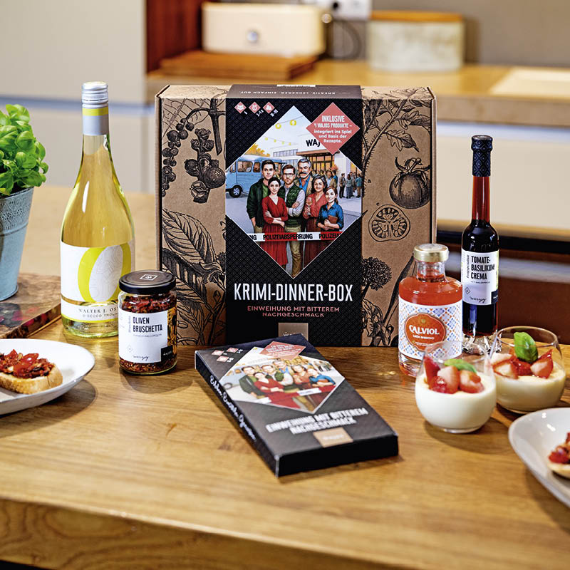 Wajos Krimi Dinner Box Mit Gerichten und Produkten