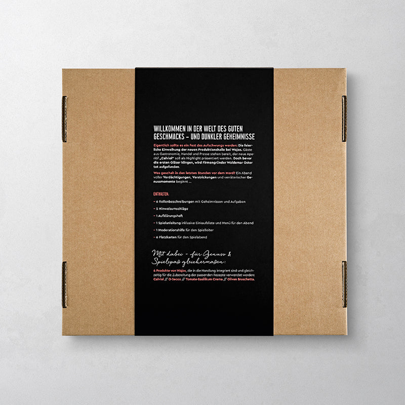 Wajos Krimi Dinner Box Rückseite der Verpackung