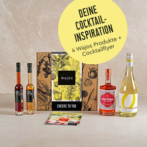 Wajos Geschenkset Cheers mit Produkten stehend