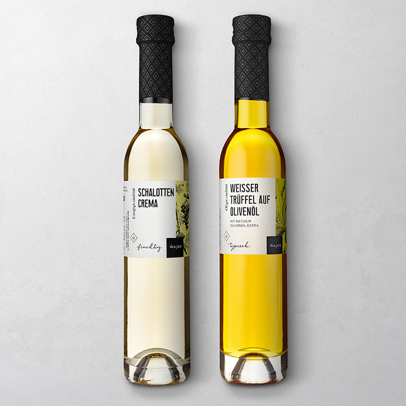 Dressing Duo Freisteller Schalotten Crema und Weißer Trüffel auf Olivenöl