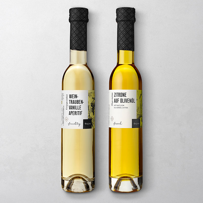 Dressing Duo Freisteller Weintrauben-Vanille Apertif und Zitrone auf Olivenöl