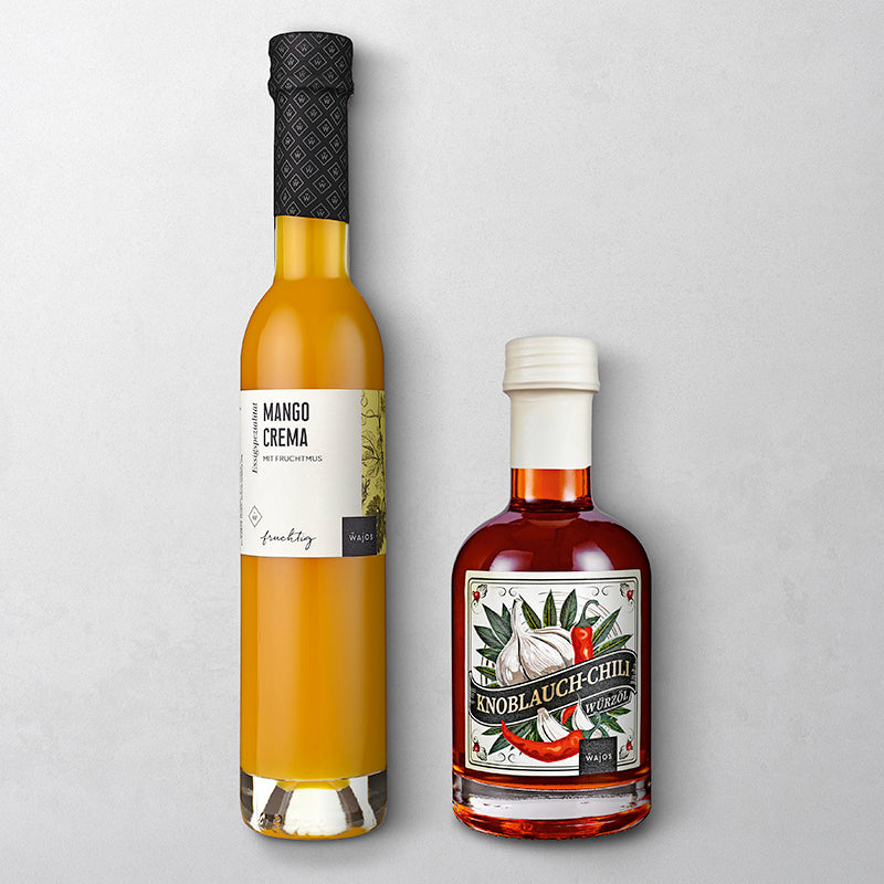 Dressing-Duo Freisteller Mango Crema und Knoblauch-Chili Würzöl