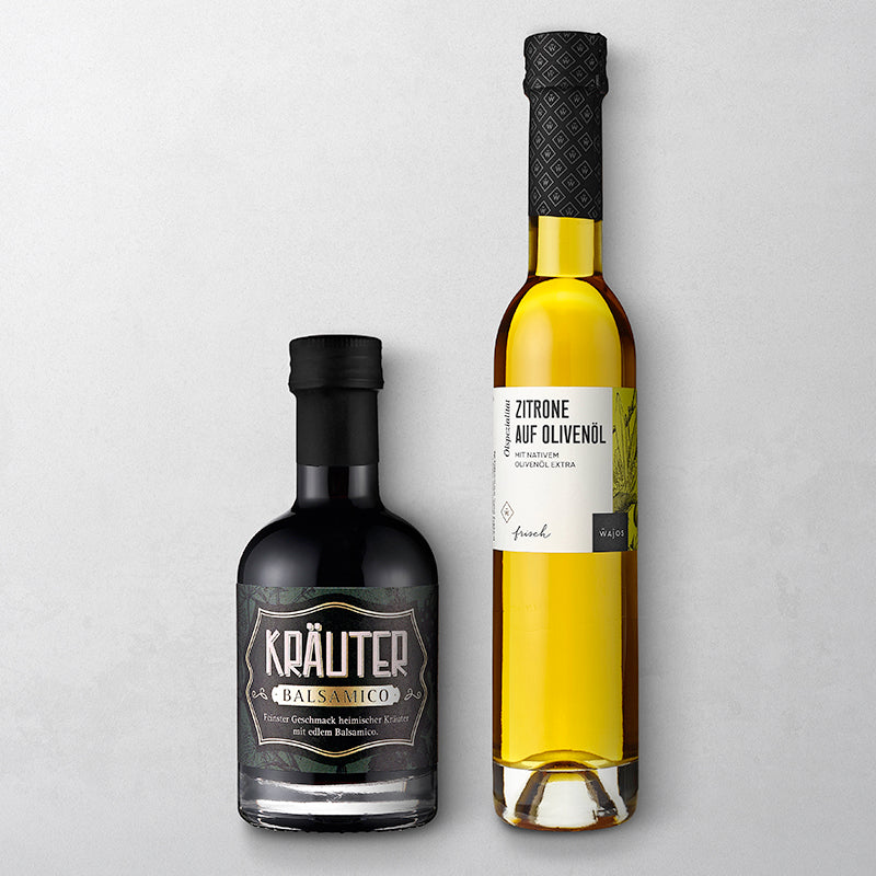 Dressing-Duo Freisteller Kräuter Balsamico & Zitrone auf Olivenöl